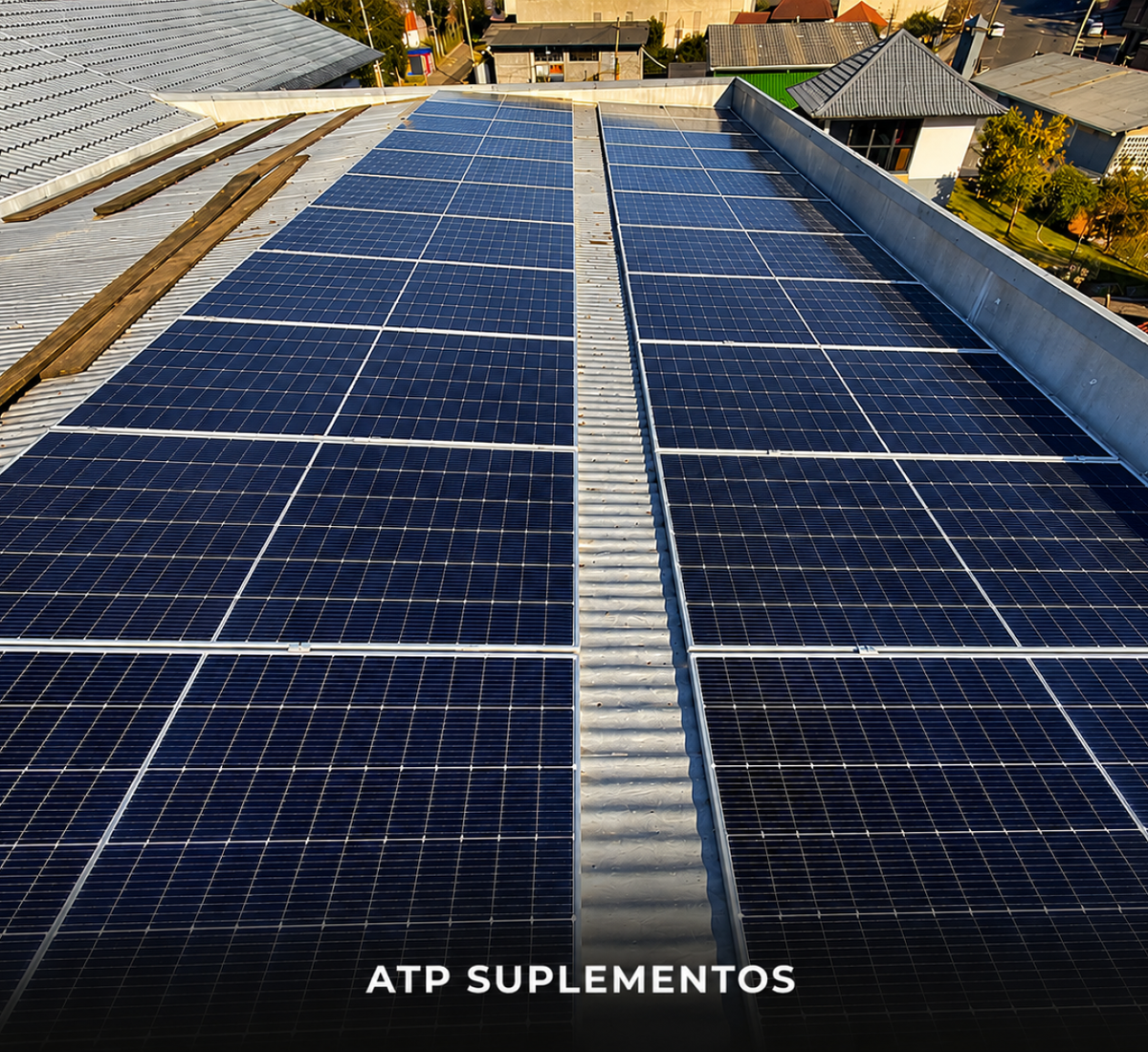 Painéis solares instalados pela LJR no telhado da ATP Suplementos