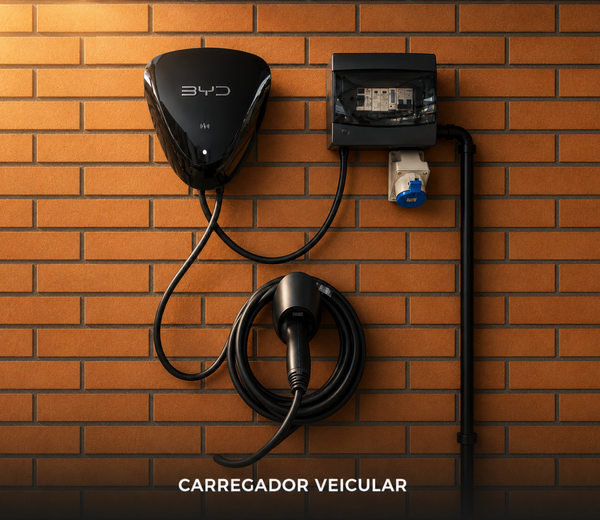 Carregador veicular instalado pela LJR em parede de tijolo aparente